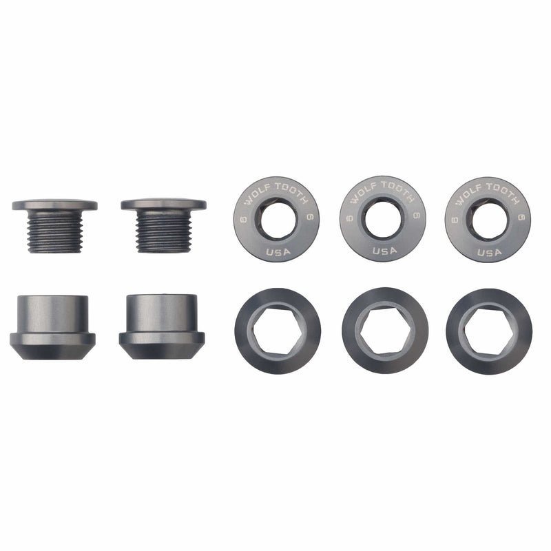 Load image into Gallery viewer, Wolf Tooth 5-Pack 6mm Aluminum Chainring Bolts for 1x Drivetrains | Red Dual Hex Fittings, Lightweight 7075-T6 Aluminum, Easy Install, High Torque Tolerance, Designed for Non-Threaded Standoffs, Bike Accessories & Upgrades