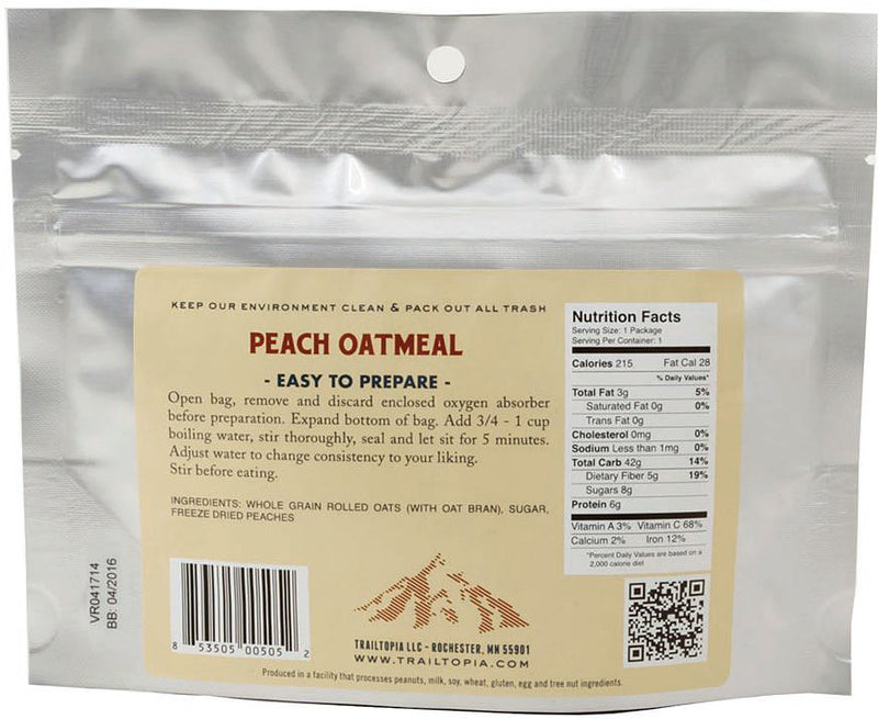 Load image into Gallery viewer, Trailtopia Oatmeal Peach Oatmeal Meals - Delicious and Nutritious Trail Food for Outdoor Adventures