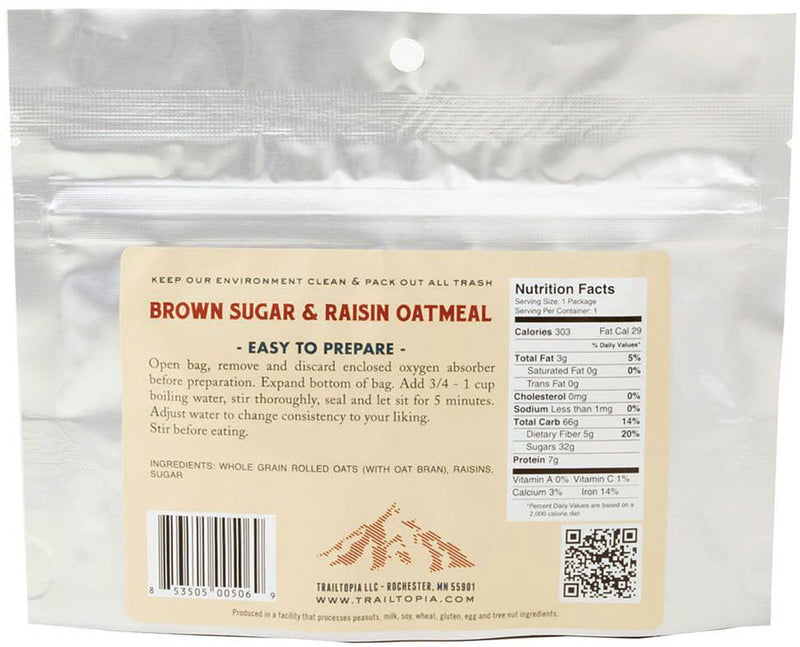 Load image into Gallery viewer, Trailtopia Oatmeal Brown Sugar Raisin Oatmeal Meals - Delicious and Nutritious Trail Food for Outdoor Adventures