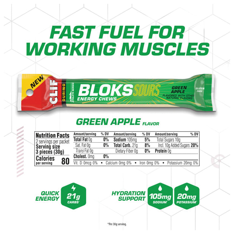 Load image into Gallery viewer, Clif Bloks Sours Chews Green Apple, 18pcs Pack of 18