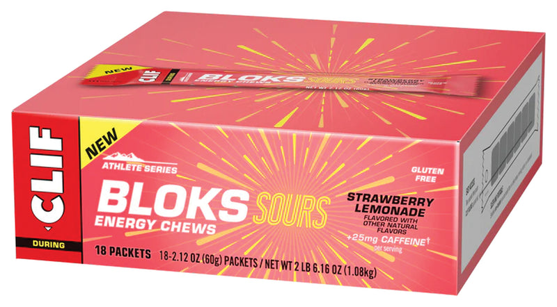 Load image into Gallery viewer, Clif Shot Bloks - Sour Strawberry Lemonade, with 25mg Caffeine, Box of 18 Pack of 18