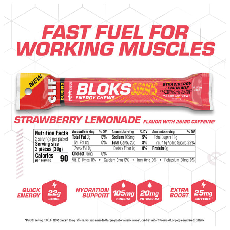 Load image into Gallery viewer, Clif Shot Bloks - Sour Strawberry Lemonade, with 25mg Caffeine, Box of 18 Pack of 18