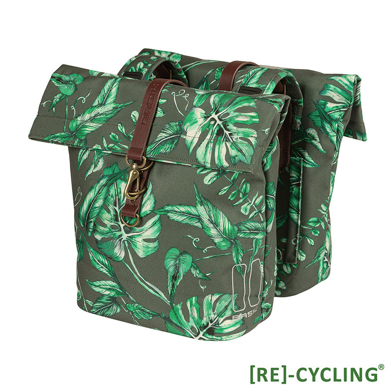Load image into Gallery viewer, Basil-Ever-Green-Double-Pannier-Bag-Panniers-Reflective-Bands-Canvas-PANR0243-Road-Touring-Panniers