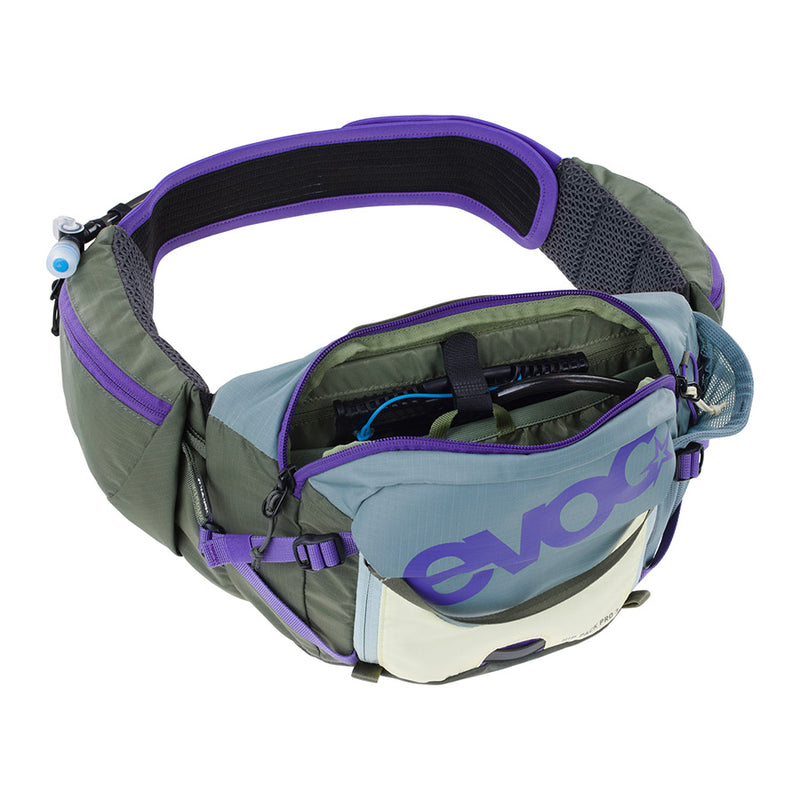Load image into Gallery viewer, EVOC Hip Pack Pro 3 +1.5L Bladder, Steel/ Violet/ Dark Olive