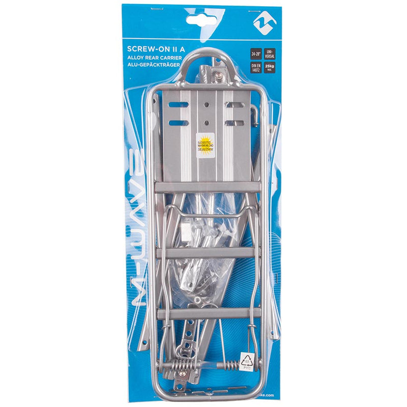 Load image into Gallery viewer, M-Wave Screw-On II A Rear rack with spring clamp, Silver, Fits 24'' to 28'', Max load 55lbs, SIlver