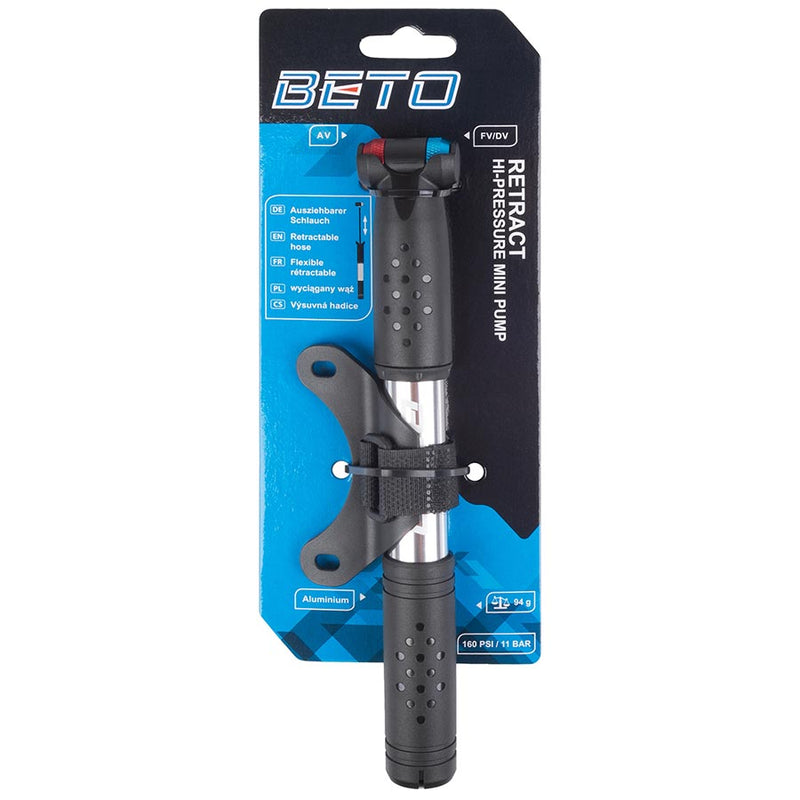 Load image into Gallery viewer, Beto Retract Mini Pump 160psi, Dual Valve Head, Silver