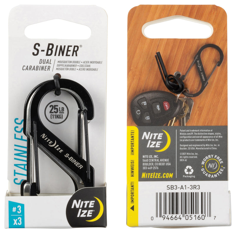 Load image into Gallery viewer, Nite Ize S-biner #3 - 3 Pack - Black/st: Secure and Versatile Keychain Clips