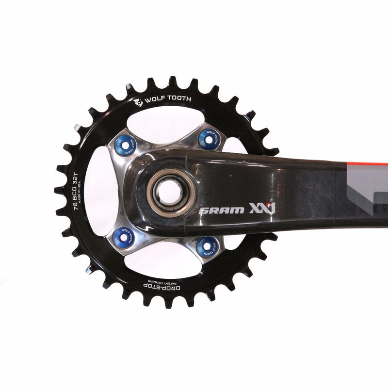 Load image into Gallery viewer, Wolf Tooth 32t Drop-Stop Chainring for 9/10/11/12-Speed SRAM XX1 & Specialized Stout - 76 BCD Aluminum Chainring with Max Chain Retention, Compatible with 1x Drivetrains, Precision Engineering, Durable 7075-T6 Alloy, Black Color