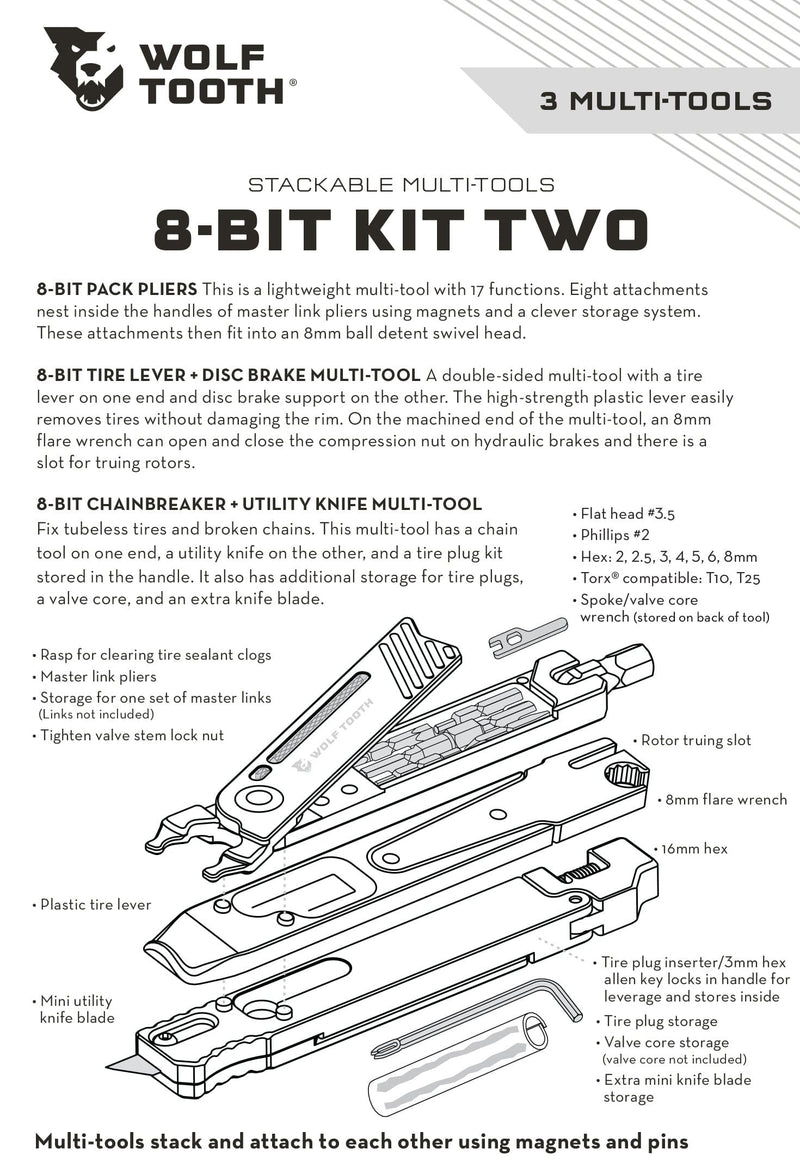 Load image into Gallery viewer, Wolf Tooth 8-Bit System Multi-Tool Kit | Lightweight, Durable 6061 Aluminum Bike Repair Tools with 22 Functions, Versatile Chainbreaker, Tire Lever & Rim Dent Remover, Pliers, and Cutting Utility Knife for Trailside Repairs
