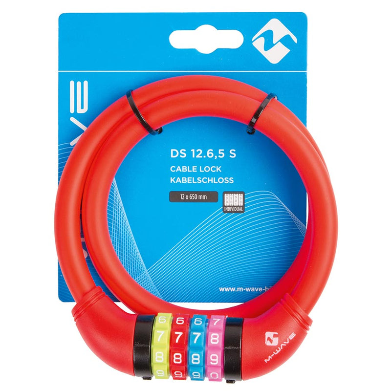 Load image into Gallery viewer, M-Wave DS 12.6 Cable lock Combination, 12mm, 12x650mm, Red