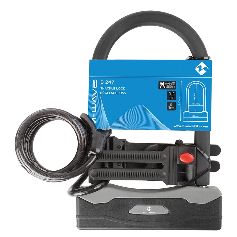 Load image into Gallery viewer, M-Wave B&S U-Lock Key 106x188mm, Thickness in mm: 15mm, With 8mm x 180cm cable, Black