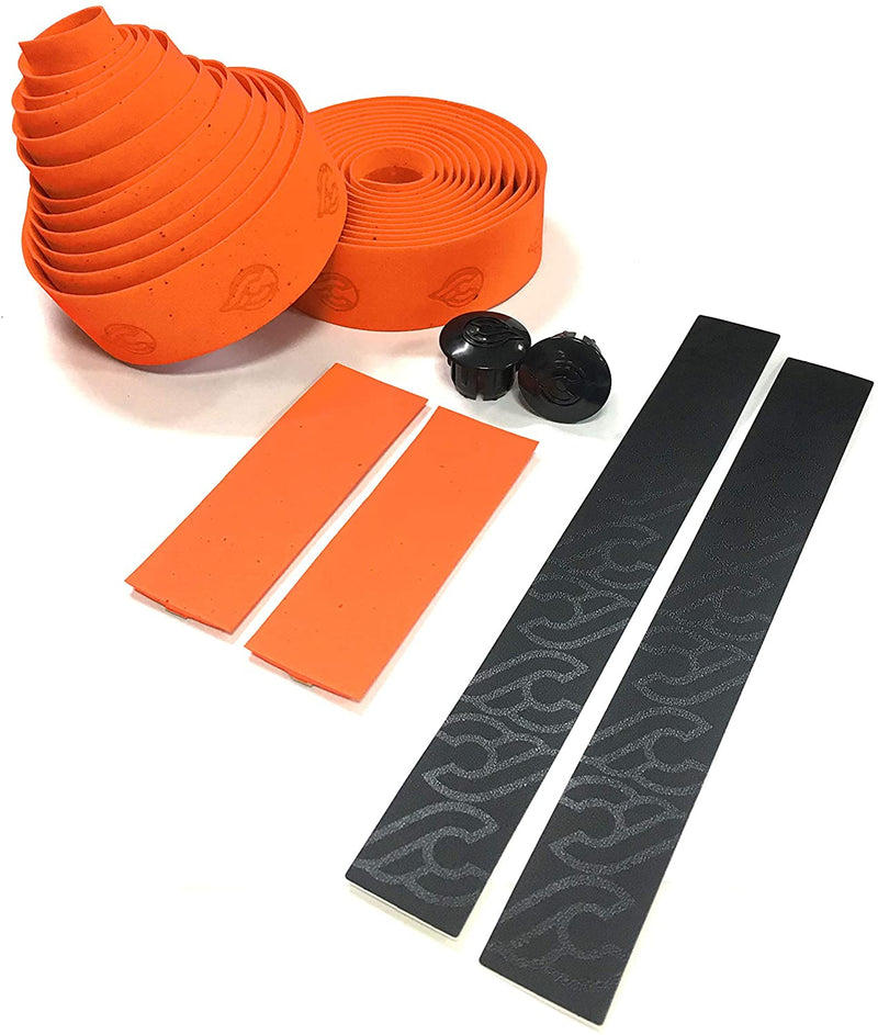 Load image into Gallery viewer, Cinelli Cork Ribbon Handlebar Tape Orange Bar Wrap Adhesive Back Includes Plugs