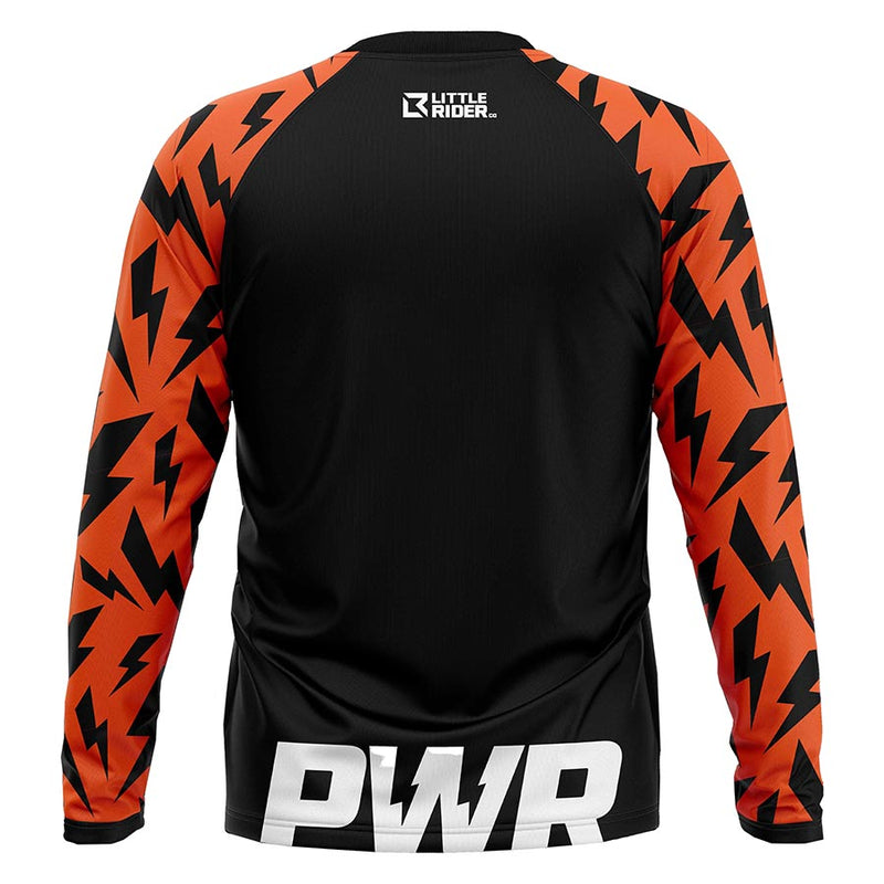 Load image into Gallery viewer, PWR Bikes Superbolt x Little Rider Tech, Jersey, Long Sleeves, Unisex, Black/Orange, Age 4