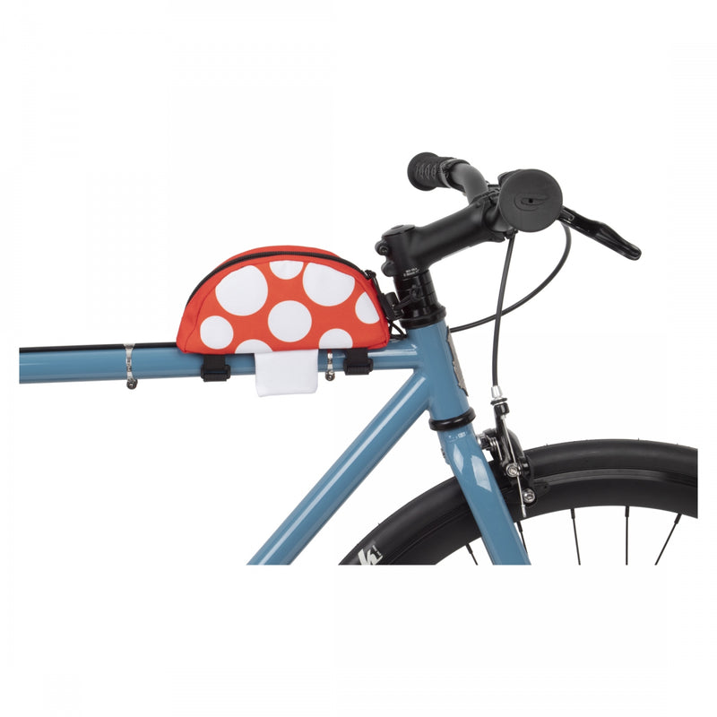 Load image into Gallery viewer, Snack! Mushroom Frame Bag Red/White 8x5x1.5in Velcro Straps