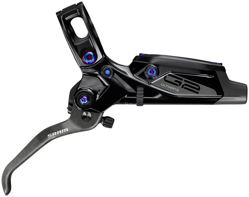 Load image into Gallery viewer, SRAM G2 Ultimate Disc Brake and Lever - Front, Post Mount, Carbon Lever, Titanium Hardware, Gloss Black with Rainbow