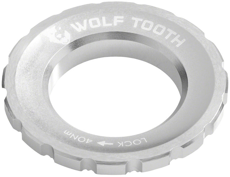 Load image into Gallery viewer, Wolf Tooth Centerlock Rotor Lockring - External Spline, 7075-T6 Aluminum, Raw Silver, Secure Centerlock Rotor Mount for MTB & Road Bikes