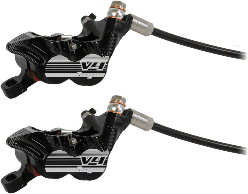 Load image into Gallery viewer, Hope Tech 3 V4 Duo Disc Brake and Lever - Left Hand, Front and Rear, Hydraulic, Post Mount, Black
