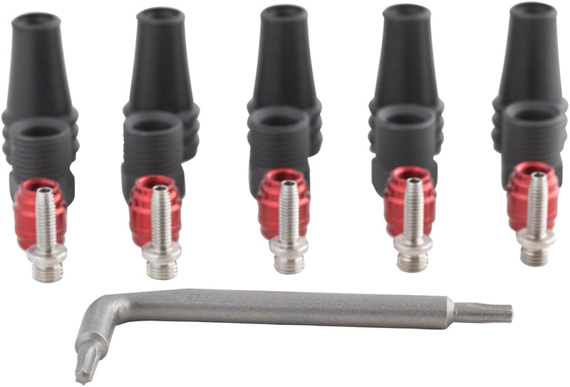 Load image into Gallery viewer, SRAM Red/Force AXS 2-Pc Disc Brake Hose Fitting Kit - 5 Threaded Hose Barbs, 5 Compression Nuts, 5 Boots, Red Comp
