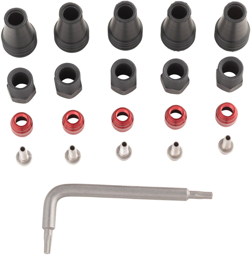 Load image into Gallery viewer, SRAM Red/Force AXS 2-Pc Disc Brake Hose Fitting Kit - 5 Threaded Hose Barbs, 5 Compression Nuts, 5 Boots, Red Comp