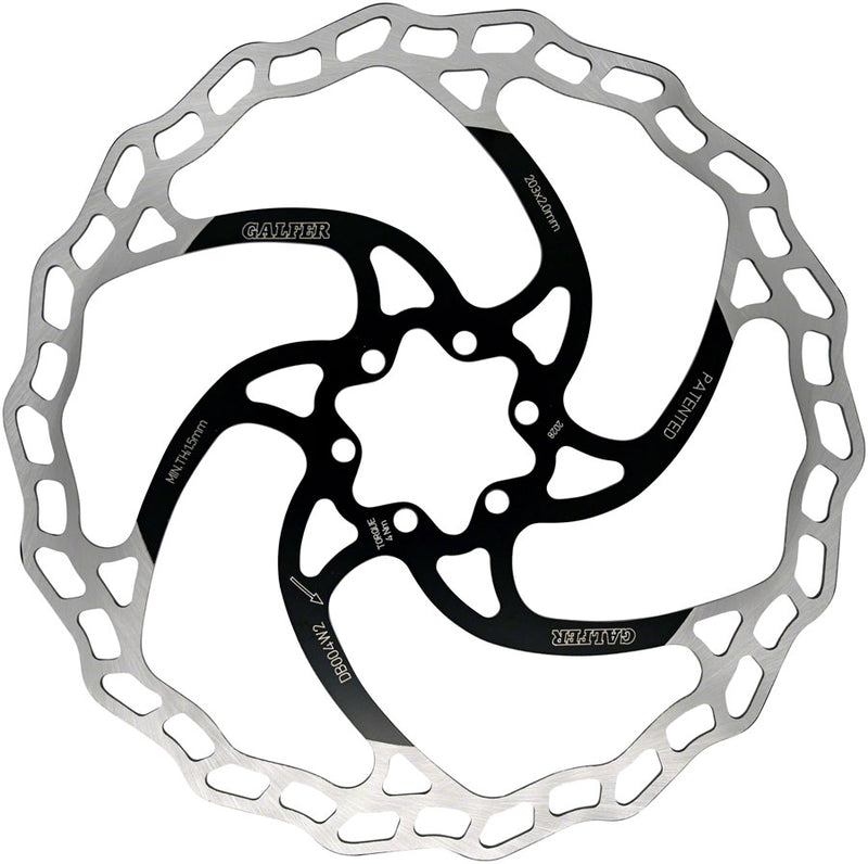 Load image into Gallery viewer, Galfer 203mm 6-Bolt High Carbon Stainless Steel Bicycle Brake Rotor 2 Pack, Black/Silver, Lightweight, Heat & Corrosion Resistant