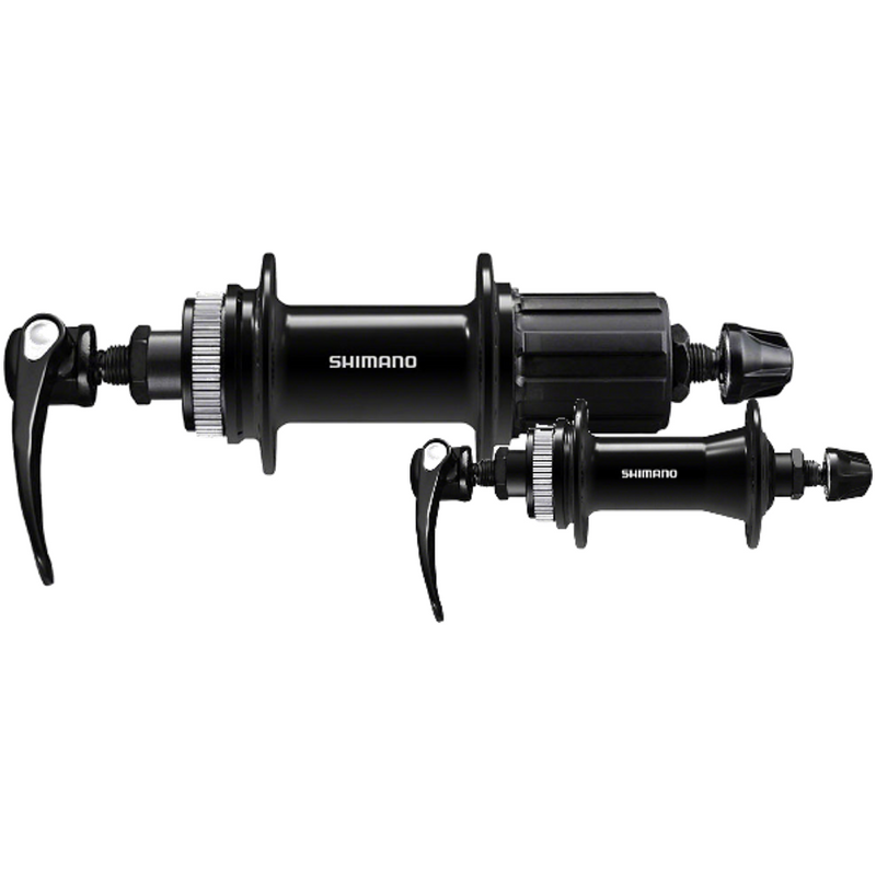Load image into Gallery viewer, Shimano Deore Disc Brake Hubs Bundle Rear FH-QC400-HM & Front HB-QC400, QR, Center-Lock, 32H, Black