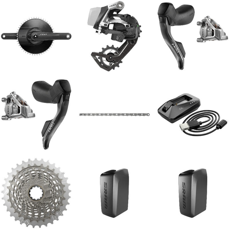 Load image into Gallery viewer, SRAM RED AXS Wireless Road Cycling Components Bundle Carbon Crankset, Rear Derailleur, Hydraulic Brake Levers, Cassette & Batteries