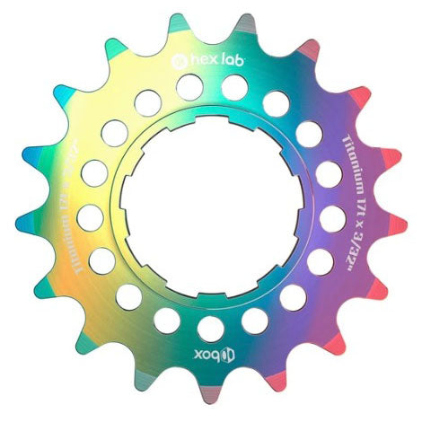 Load image into Gallery viewer, BOX Hex Lab 3/32" CNC Titanium Cog, Rainbow - 17t