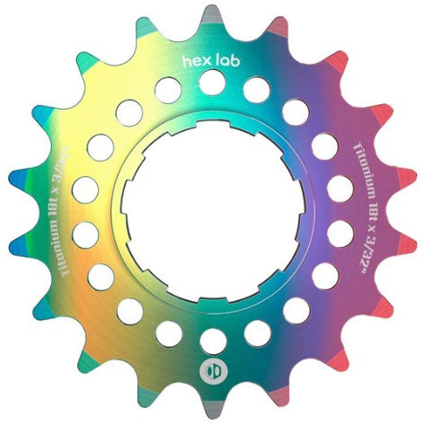 Load image into Gallery viewer, BOX Hex Lab 3/32" CNC Titanium Cog, Rainbow - 18t