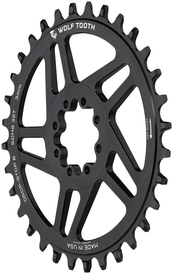 Load image into Gallery viewer, Wolf Tooth Direct Mount Chainring - 32t, SRAM Direct Mount, Drop-Stop B, For SRAM 8-Bolt Cranksets, 3mm Offset, Black