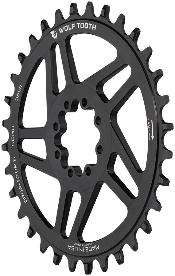 Load image into Gallery viewer, Wolf Tooth Direct Mount Chainring - 30t, SRAM Direct Mount, Drop-Stop B, For SRAM 8-Bolt Cranksets, 3mm Offset, Black
