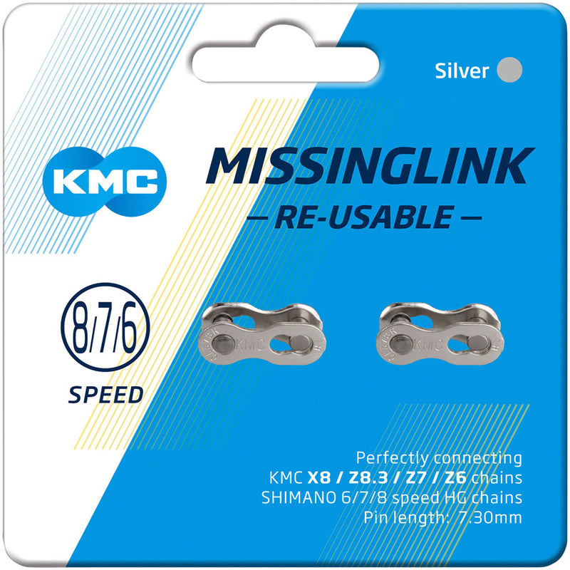 Load image into Gallery viewer, KMC MissingLink CL573R 7.3mm Connector - 6,7,8-Speed, Reusable, Silver, 2 Pairs/Card