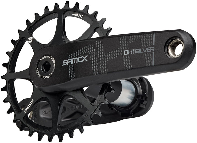 Load image into Gallery viewer, Samox Silver DH-1 Crankset - 155mm, 3-Bolt Direct Mount 34t Chainring, 28.99mm Aluminum Spindle, Black