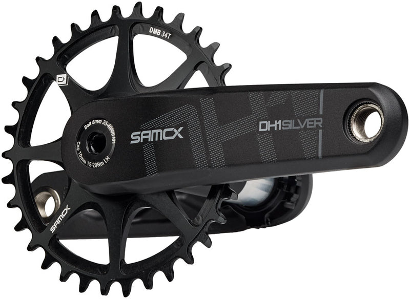 Load image into Gallery viewer, Samox Silver DH-1 Crankset - 155mm, 3-Bolt Direct Mount 34t Chainring, 28.99mm Aluminum Spindle, Black