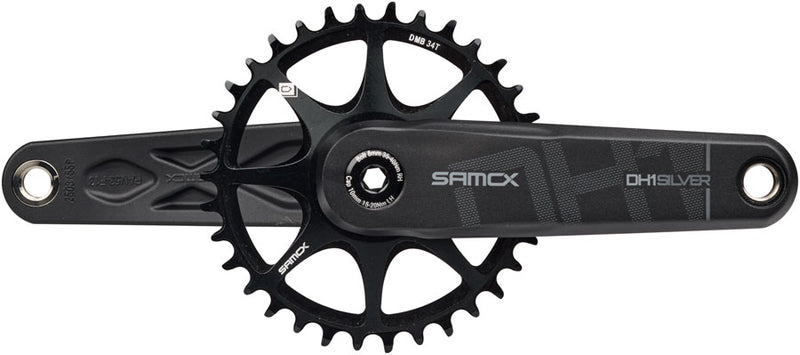 Load image into Gallery viewer, Samox Silver DH-1 Crankset - 155mm, 3-Bolt Direct Mount 34t Chainring, 28.99mm Aluminum Spindle, Black