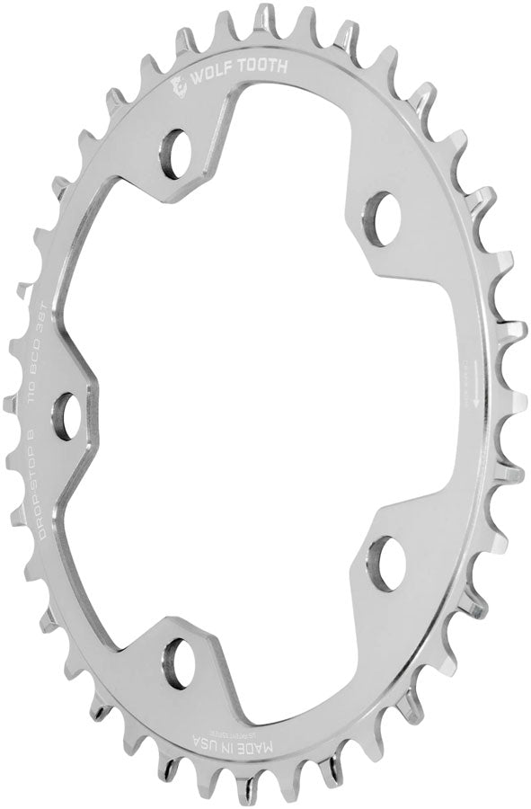 Load image into Gallery viewer, Wolf Tooth 110 BCD Cyclocross and Road Chainring - 38t, 110 BCD, 5-Bolt, Drop-Stop B, Raw Silver