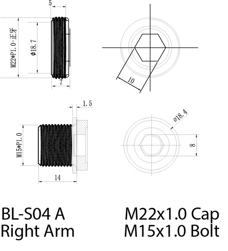 Load image into Gallery viewer, Samox ISIS Self-Extracting Right Hand eBike Crank Spindle Bolt - M15x1mm, 14mm Long, M22x1mm Cap, Black