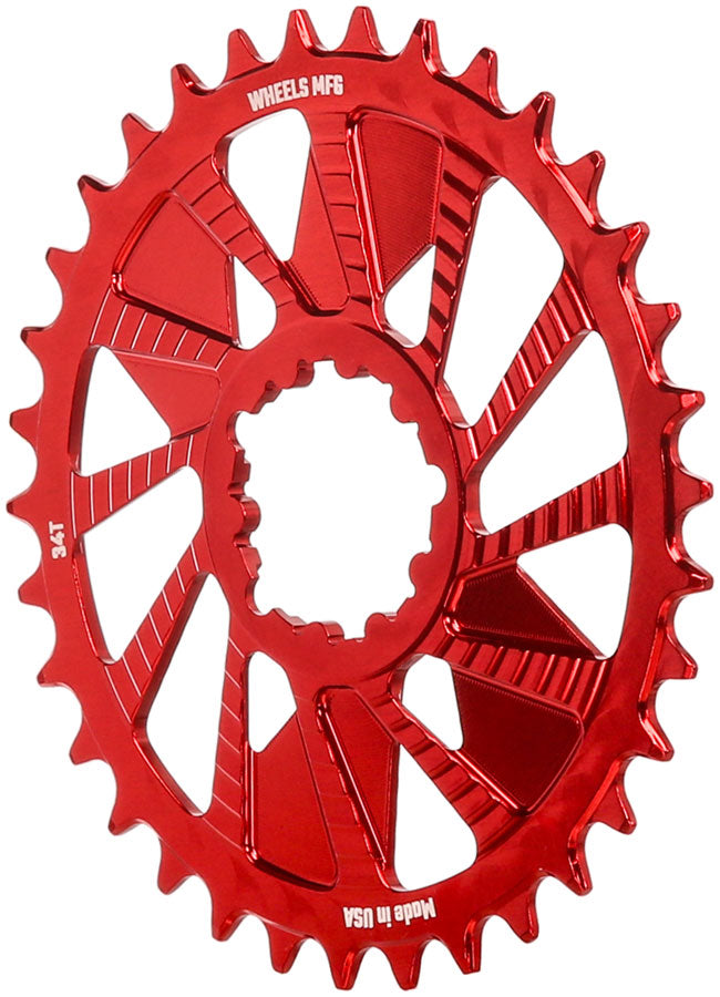 Load image into Gallery viewer, Wheels Manufacturing Direct Mount Chainring - 34t, SRAM 3-Bolt Direct Mount, 3mm Offset, T-Type Chain Compatible, Red