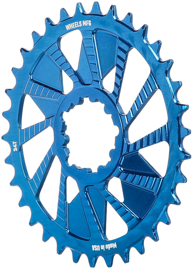 Load image into Gallery viewer, Wheels Manufacturing Direct Mount Chainring - 34t, SRAM 3-Bolt Direct Mount, 3mm Offset, T-Type Chain Compatible, Blue