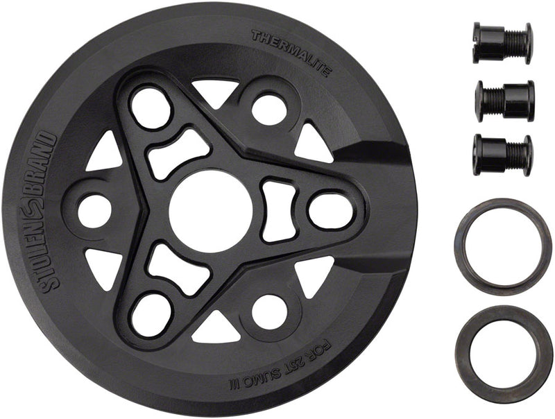 Load image into Gallery viewer, Stolen Sumo III Sprocket - 25t, 6.0mm Thickness, Aluminum, With Thermalite Guard, Black