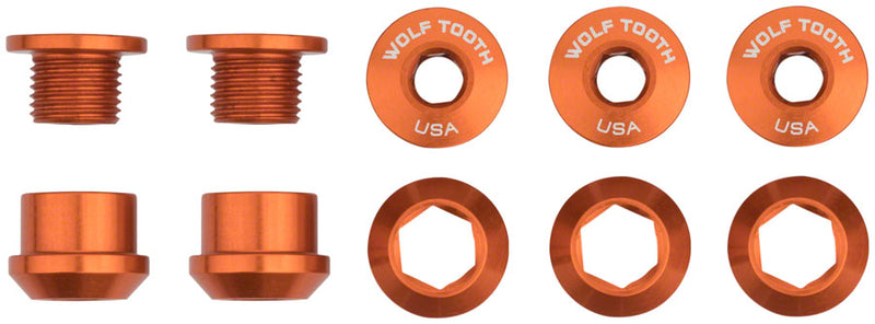 Load image into Gallery viewer, Wolf Tooth 1x Chainring Bolt Set - 6mm Aluminum Orange, Dual Hex Fittings, Compatible with Drop-Stop & Single Chainrings, Lightweight & Durable
