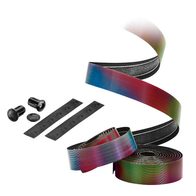 Load image into Gallery viewer, Ciclovation Halo Touch Handlebar Tape, Rainbow w/Blk Plugs