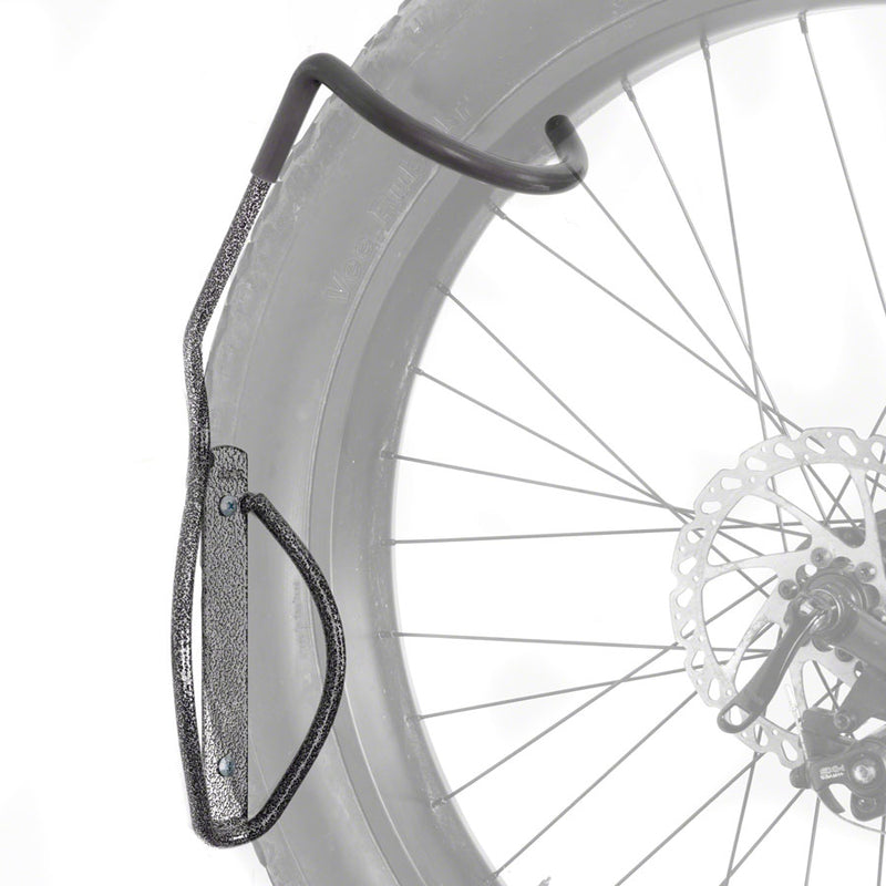 Load image into Gallery viewer, Delta Fat Tire Wall Mount Bike Storage Hook with Rear Wheel Tray - 1-Bike, Up to 5" Tire - Powdercoat Silver
