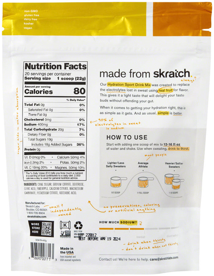 Load image into Gallery viewer, Skratch Labs Hydration Sport Drink Mix - Pineapple, 20-Serving Resealable Pouch