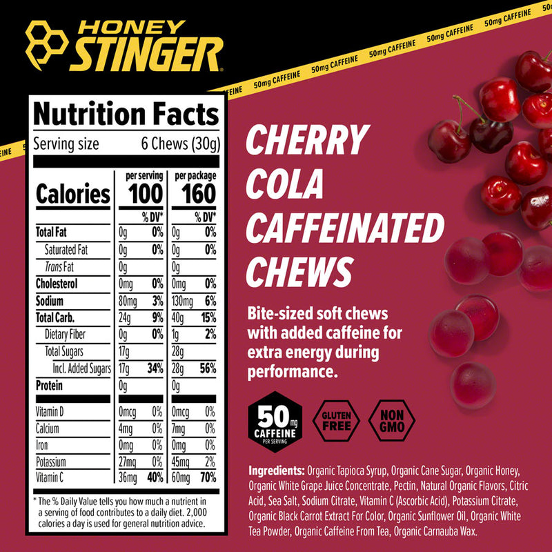 Load image into Gallery viewer, Honey Stinger Caffeinated Energy Chews - Cherry Cola, Box of 12 Packets
