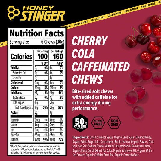 Honey Stinger Caffeinated Energy Chews - Cherry Cola, Box of 12 Packets