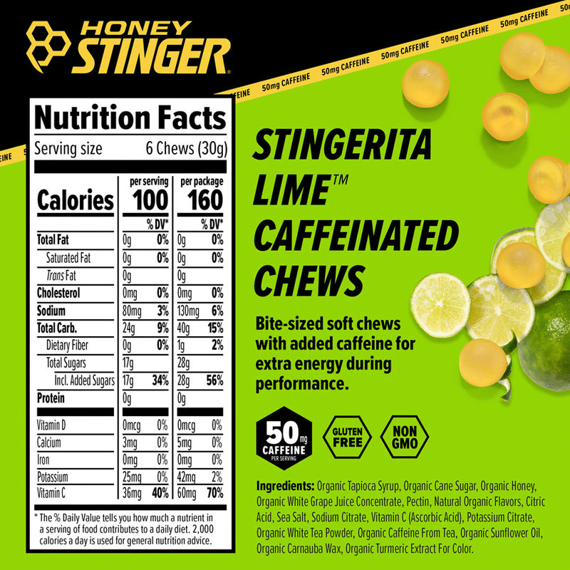 Load image into Gallery viewer, Honey Stinger Caffeinated Energy Chews - Stingerita Lime, Box of 12 Packets Pack of 12