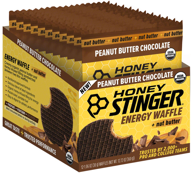 Load image into Gallery viewer, Honey Stinger Organic Peanut Butter Stinger Waffle Energy Peanut Butter Chocolate Box of 12 Yes