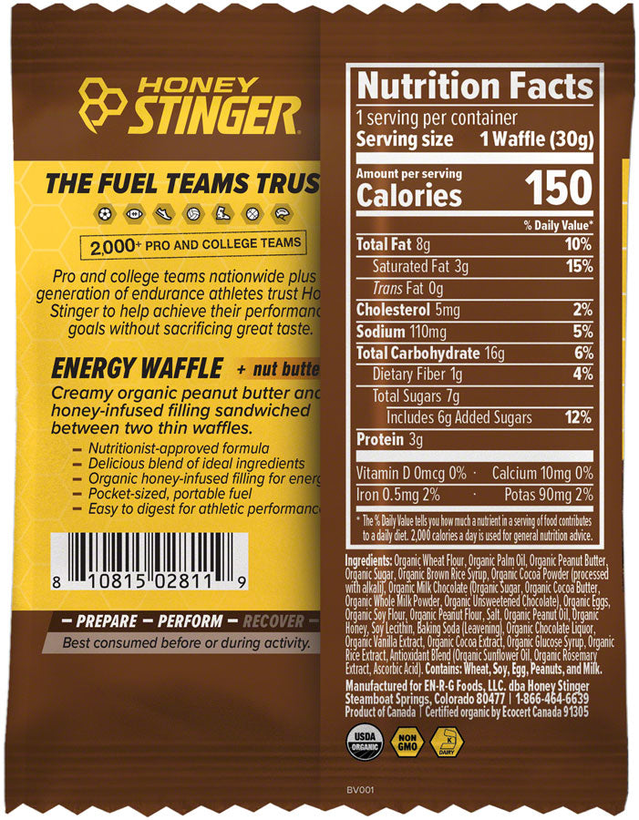 Load image into Gallery viewer, Honey Stinger Organic Peanut Butter Stinger Waffle Energy Peanut Butter Chocolate Box of 12 Yes