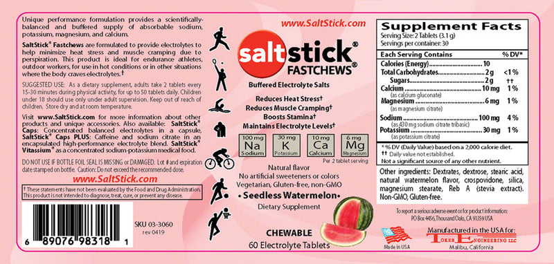 Load image into Gallery viewer, Saltstick Fastchews Chewable Electrolyte Tablets: Bottle of 60, Seedless Watermelon