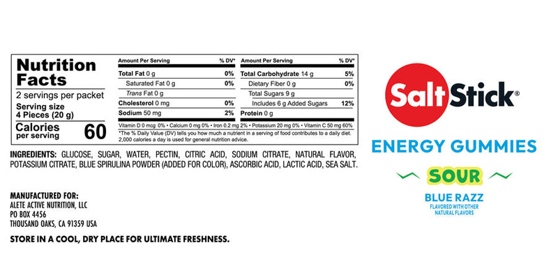 Load image into Gallery viewer, SaltStick Sour Blue Razz Berry Energy Gummies - Pack of 10